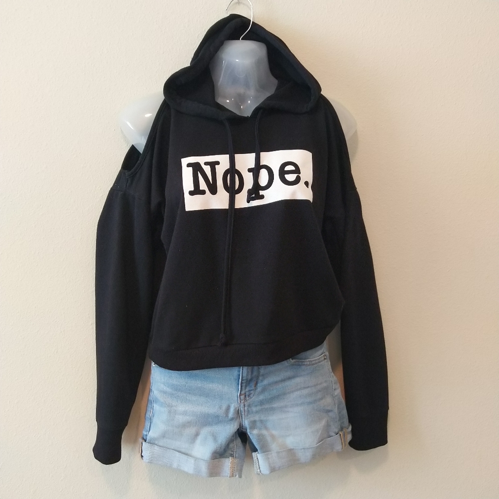 Band Crush "Nope" Graphic Hoodie Cold Shoulder